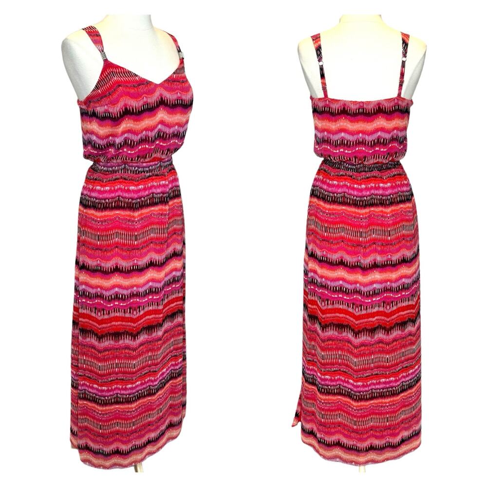 WHBM Multicolor Striped Chiffon Maxi Dress Sleeveless Side Slit Women's Size S